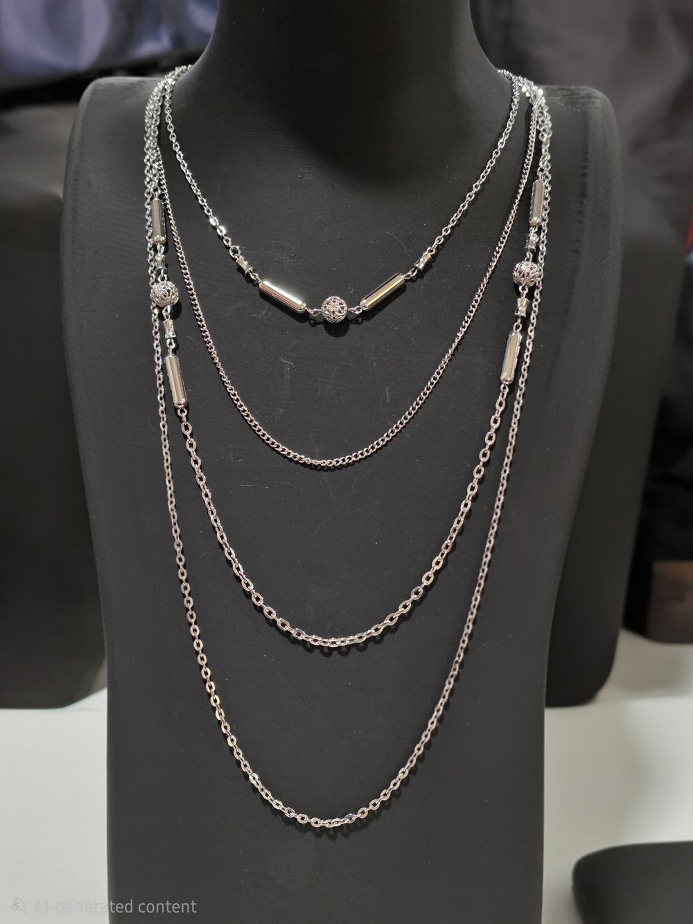 Layered Silver Multi-Chain Necklace for Women